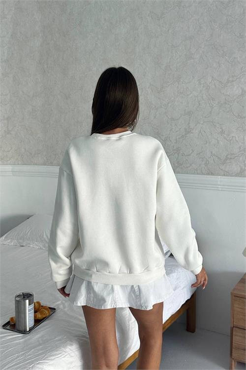 Dipmoda kadın baskılı oversize pamuklu sweatshirt DPG108