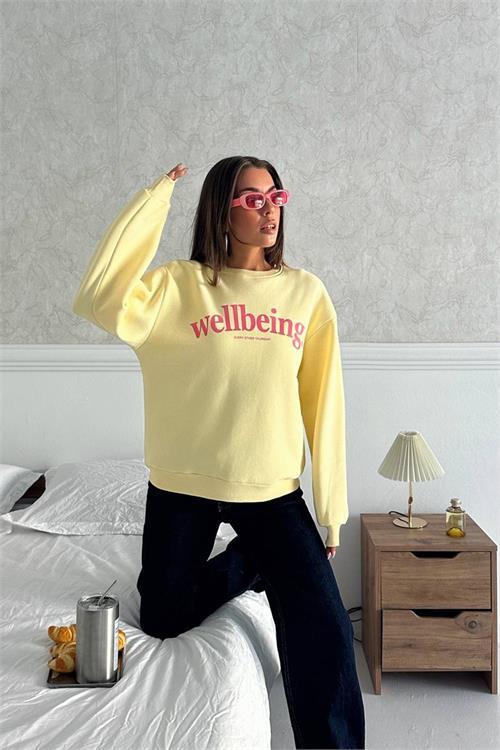Dipmoda kadın baskılı oversize pamuklu sweatshirt DPG108