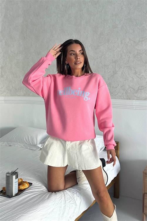 Dipmoda kadın baskılı oversize pamuklu sweatshirt DPG108