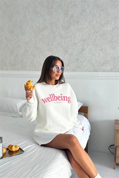 Dipmoda kadın baskılı oversize pamuklu sweatshirt DPG108