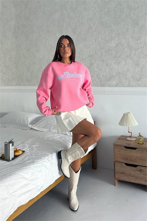 Dipmoda kadın baskılı oversize pamuklu sweatshirt DPG108