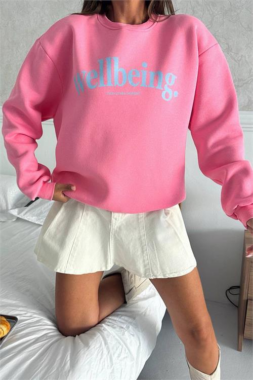 Dipmoda kadın baskılı oversize pamuklu sweatshirt DPG108