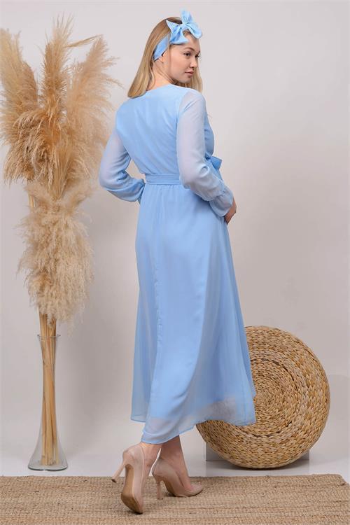 Dipmoda kadın bebe mavisi baby shower şifon hamile elbise HML003 