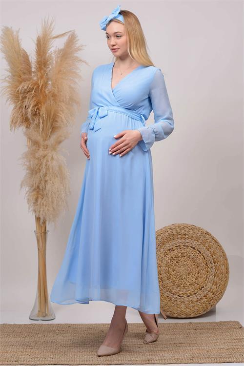 Dipmoda kadın bebe mavisi baby shower şifon hamile elbise HML003 