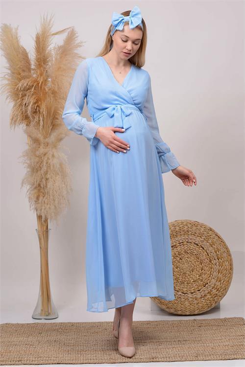 Dipmoda kadın bebe mavisi baby shower şifon hamile elbise HML003 