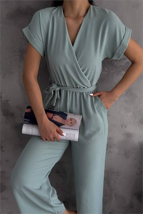 Dipmoda kadın bej bağlama detaylı ayrobin tulum DPNBTG7035