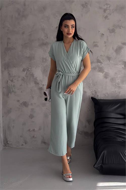 Dipmoda kadın bej bağlama detaylı ayrobin tulum DPNBTG7035