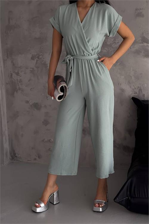 Dipmoda kadın bej bağlama detaylı ayrobin tulum DPNBTG7035