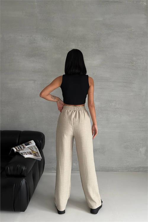 Dipmoda kadın bej modal kumaş bol paça pantolon NBG003 
