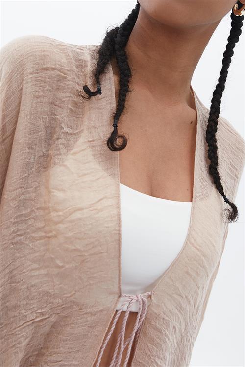 Dipmoda kadın bej müslin kumaş pareo DPMHT01