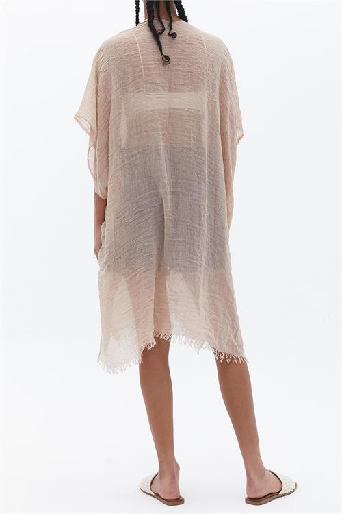 Dipmoda kadın bej müslin kumaş pareo DPMHT01