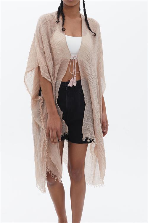 Dipmoda kadın bej müslin kumaş pareo DPMHT01