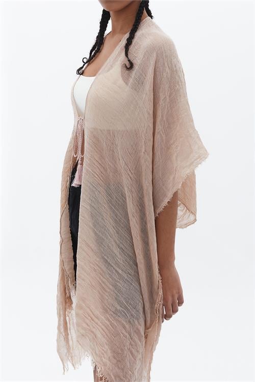 Dipmoda kadın bej müslin kumaş pareo DPMHT01