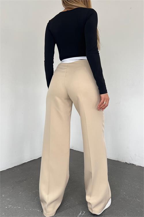 Dipmoda kadın bej palazzo cepli pantolon QNS037 