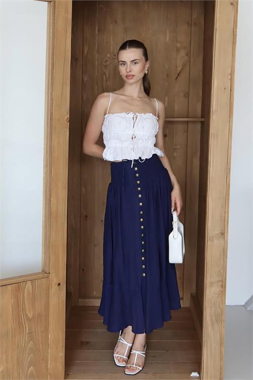 Dipmoda kadın bel lastikli düğmeli etek DPNP010