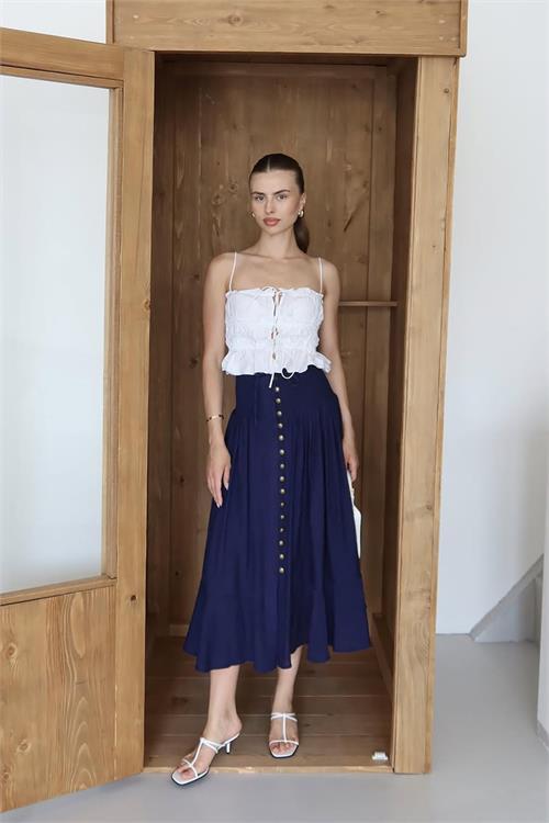 Dipmoda kadın bel lastikli düğmeli etek DPNP010