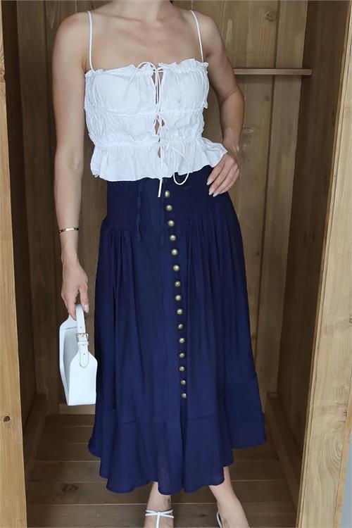 Dipmoda kadın bel lastikli düğmeli etek DPNP010