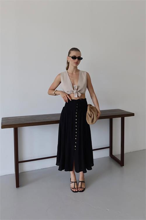 Dipmoda kadın bel lastikli düğmeli etek DPNP010