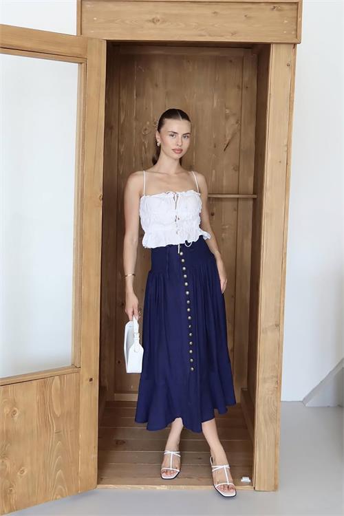 Dipmoda kadın bel lastikli düğmeli etek DPNP010