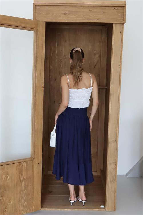 Dipmoda kadın bel lastikli düğmeli etek DPNP010