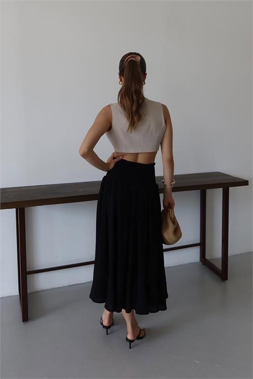 Dipmoda kadın bel lastikli düğmeli etek DPNP010