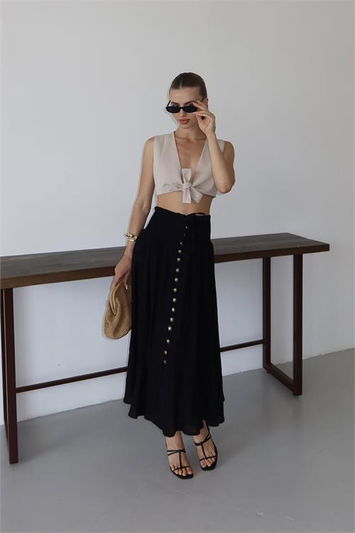 Dipmoda kadın bel lastikli düğmeli etek DPNP010