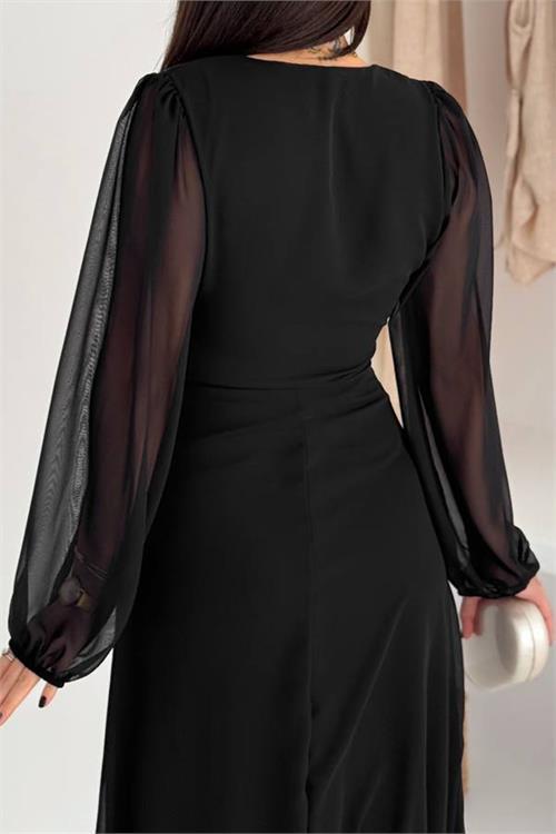 Dipmoda kadın bel toka detaylı astarlı şifon elbise DPK4329