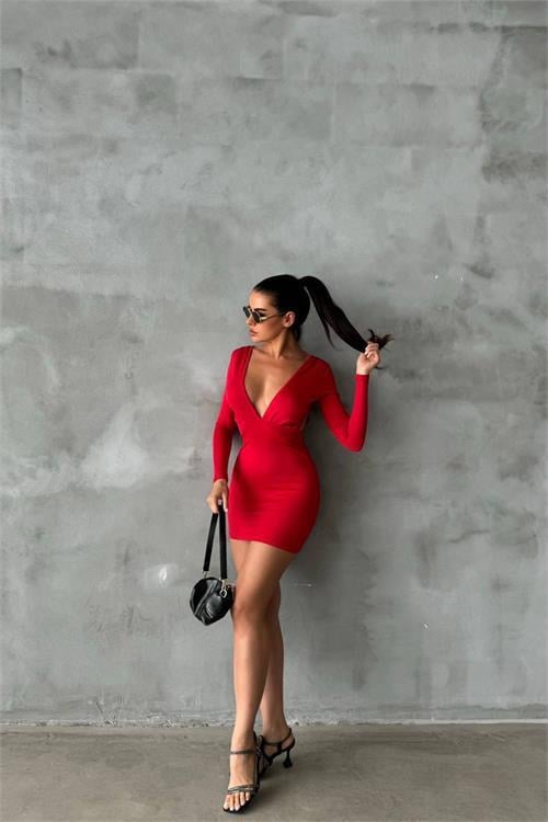 Dipmoda kadın bel ve göğüs dekolteli mini elbise NBDF085