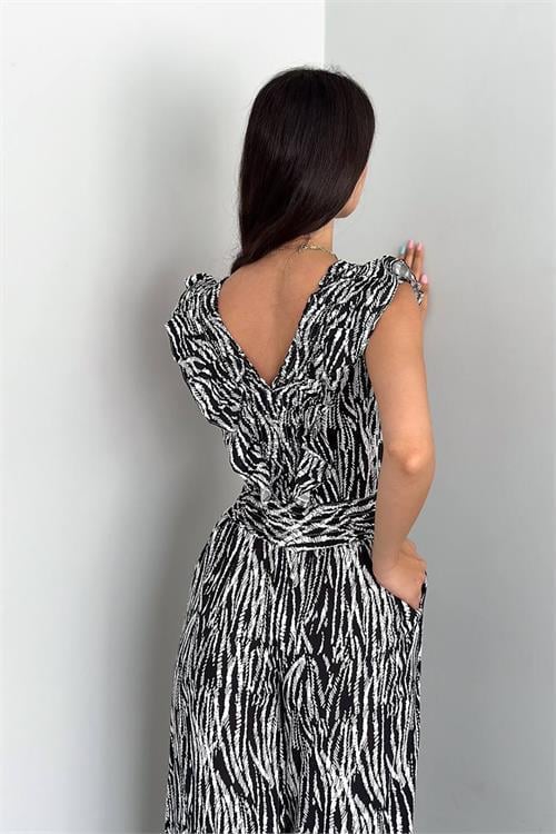 Dipmoda kadın beli ve yakası lastikli viskon tulum KKLF19 