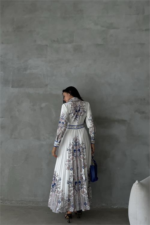 Dipmoda kadın beyaz atlas kumaş desenli elbise DPMS42131