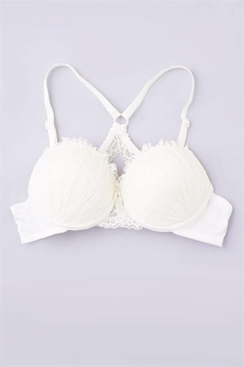 Dipmoda kadın beyaz sırtı çapraz dantelli slikon dolgulu sütyen BHR650 