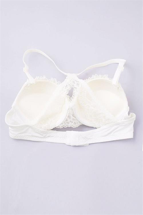 Dipmoda kadın beyaz sırtı çapraz dantelli slikon dolgulu sütyen BHR650 