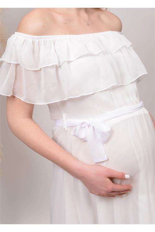 Dipmoda kadın beyaz yeni sezon carmen yaka şifon hamile elbisesi HML8060 