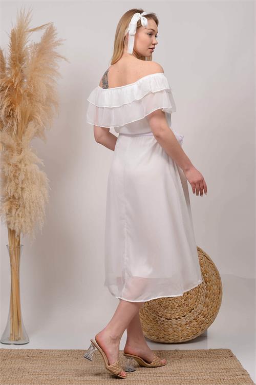 Dipmoda kadın beyaz yeni sezon carmen yaka şifon hamile elbisesi HML8060 