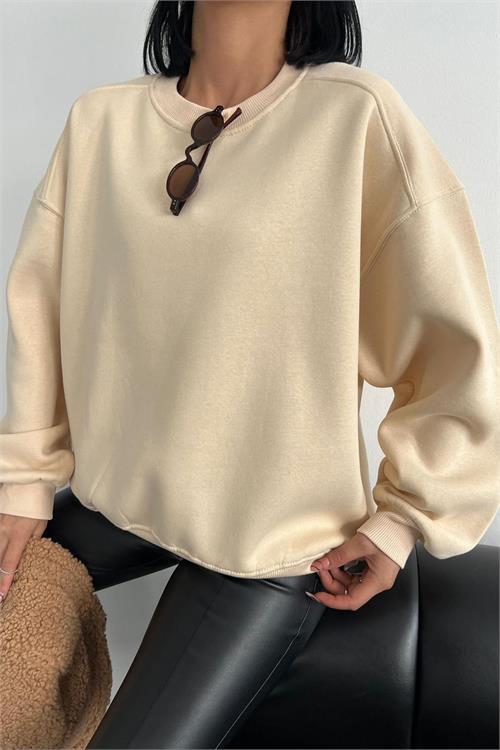Dipmoda kadın bisiklet yaka 3 iplik sweat GTS024 