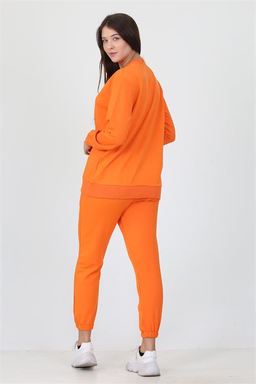 Dipmoda kadın bisiklet yaka baskılı iki iplik eşofman takımı DPLPTR18