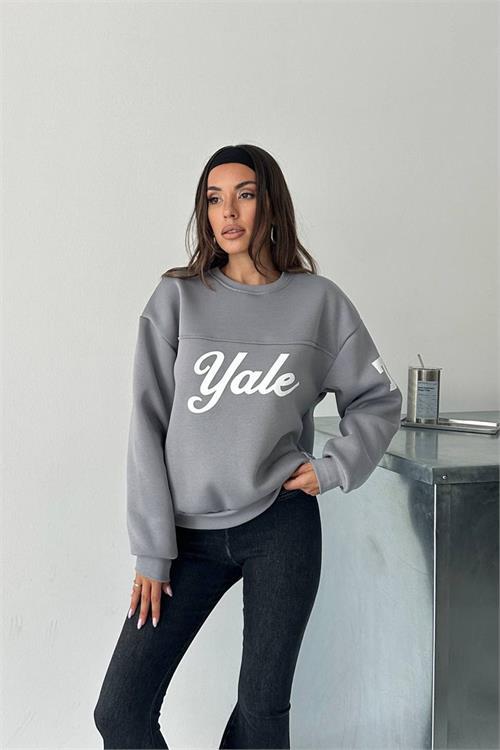 Dipmoda kadın bisiklet yaka baskılı sweat DPG101