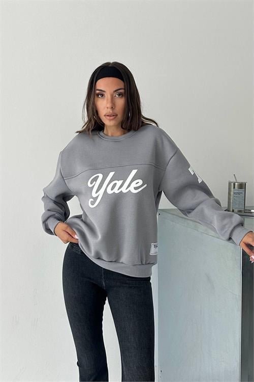 Dipmoda kadın bisiklet yaka baskılı sweat DPG101