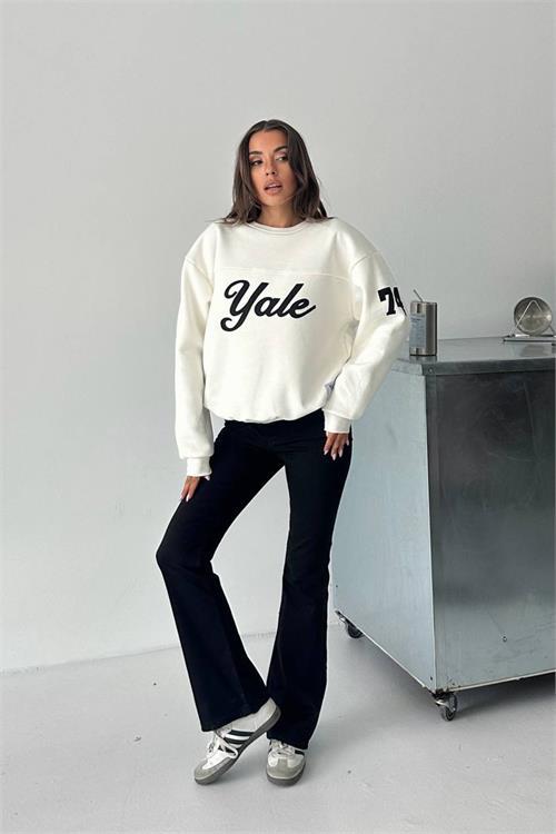 Dipmoda kadın bisiklet yaka baskılı sweat DPG101