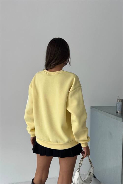 Dipmoda kadın bisiklet yaka baskılı sweat DPG101