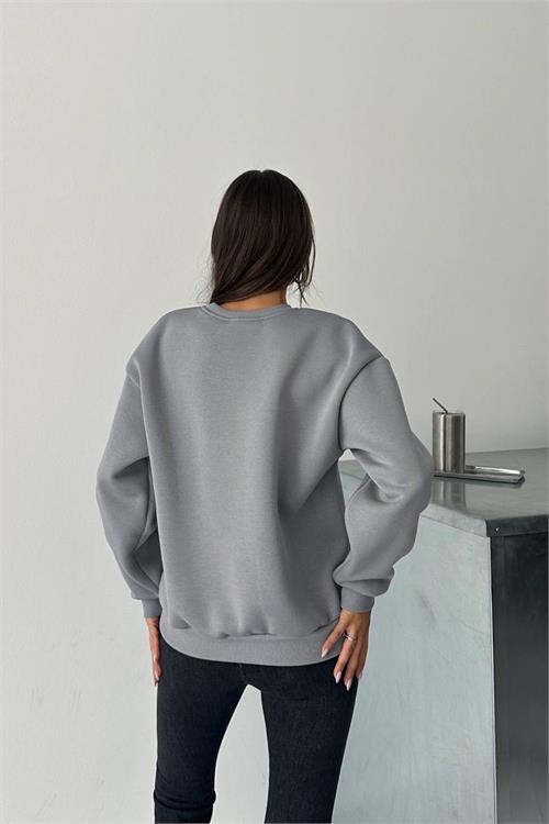 Dipmoda kadın bisiklet yaka baskılı sweat DPG101