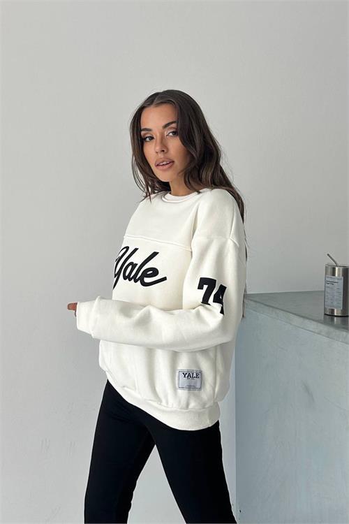 Dipmoda kadın bisiklet yaka baskılı sweat DPG101