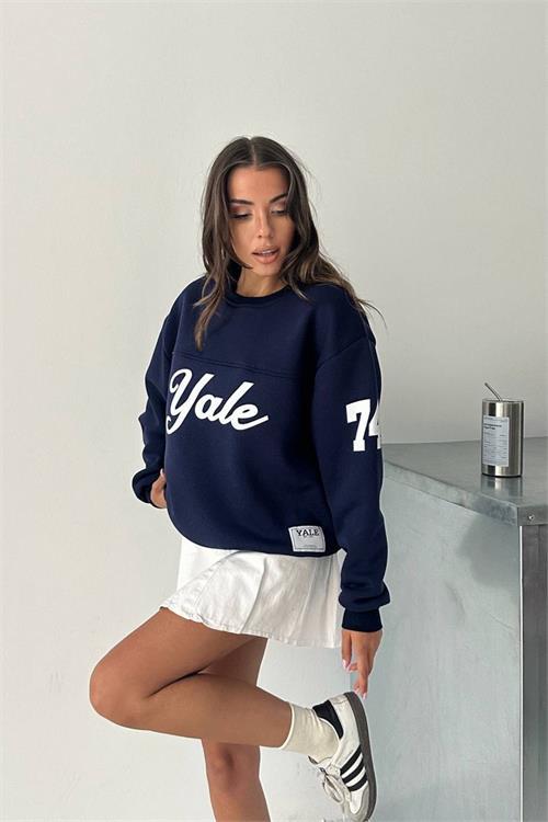 Dipmoda kadın bisiklet yaka baskılı sweat DPG101