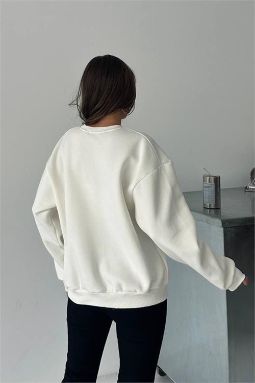 Dipmoda kadın bisiklet yaka baskılı sweat DPG101