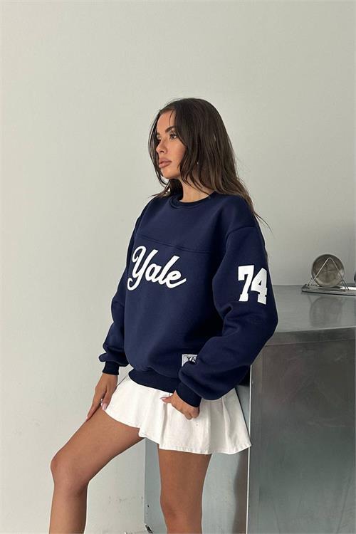 Dipmoda kadın bisiklet yaka baskılı sweat DPG101