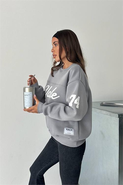 Dipmoda kadın bisiklet yaka baskılı sweat DPG101