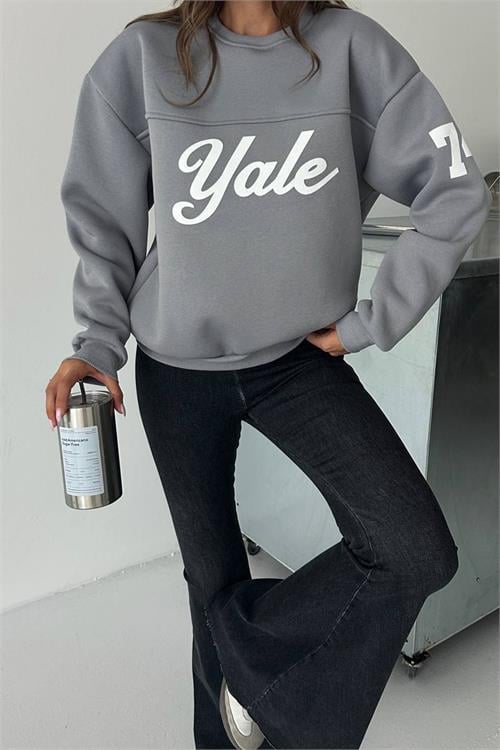 Dipmoda kadın bisiklet yaka baskılı sweat DPG101