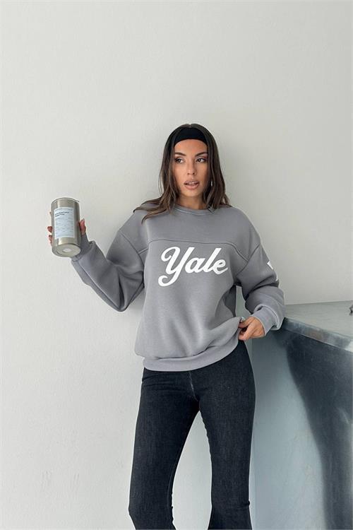 Dipmoda kadın bisiklet yaka baskılı sweat DPG101