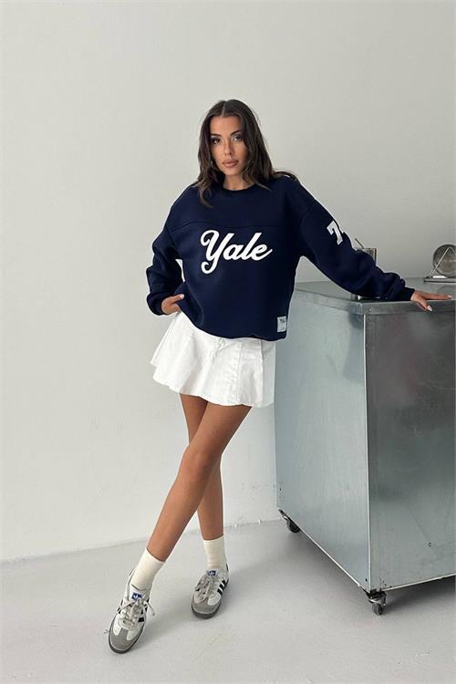 Dipmoda kadın bisiklet yaka baskılı sweat DPG101