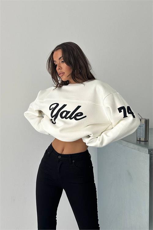 Dipmoda kadın bisiklet yaka baskılı sweat DPG101